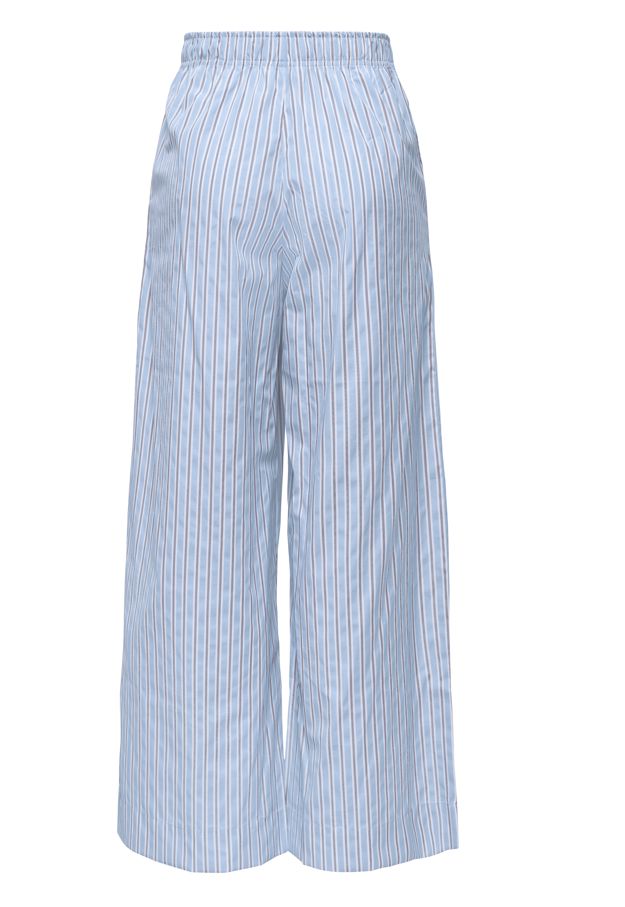 Only - Onlloris Striped Wide Pull Up Pants - 5086621 Chambray Blue W. Bright White + Black Bukser 