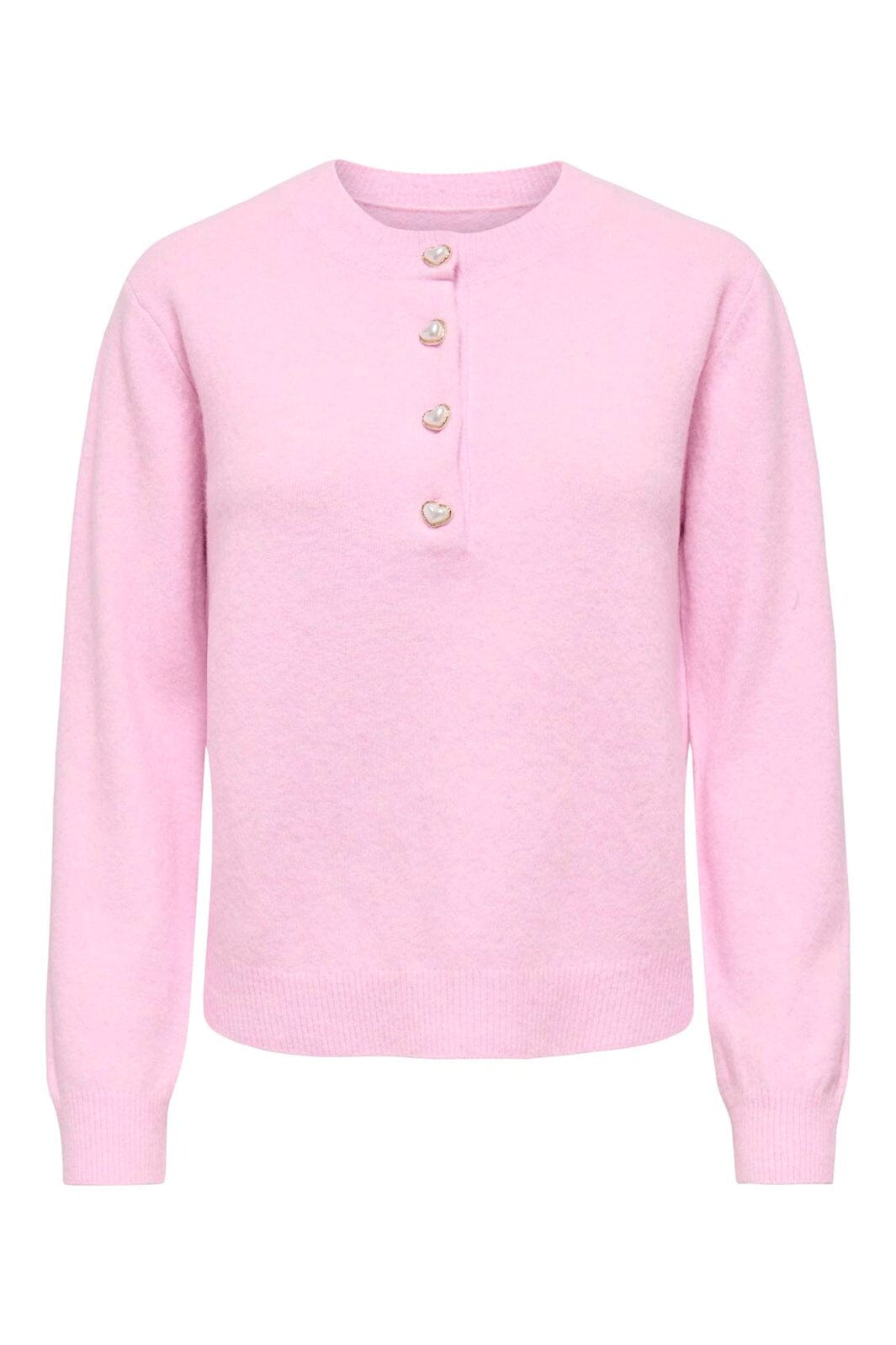 Only - Onlmacey Ls Oneck Half Button Knt - 5030571 Bonbon Heart Buttons / Melange