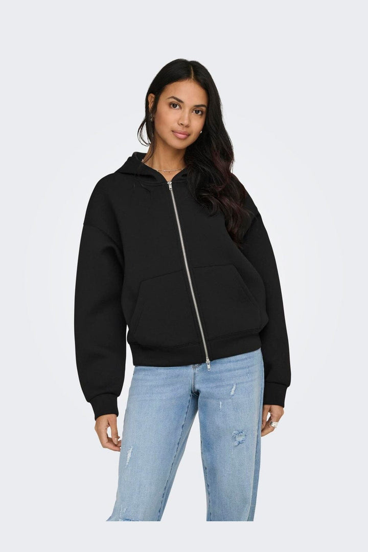 Only - Onlnaomi L/S Two-Way Zip Hoodie Swt - 5112666 Black