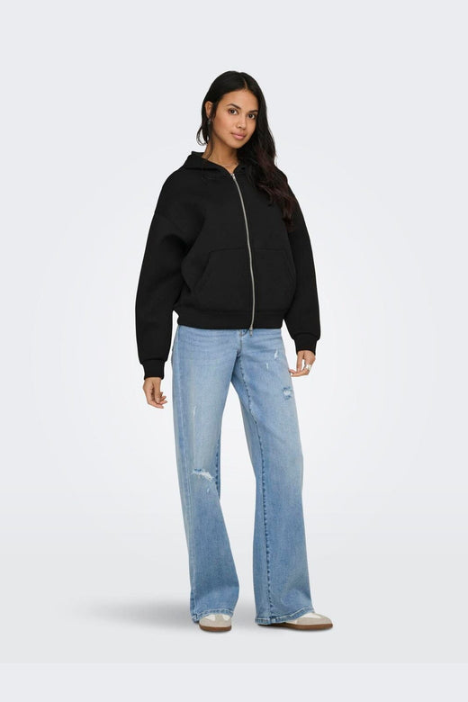 Only - Onlnaomi L/S Two-Way Zip Hoodie Swt - 5112666 Black