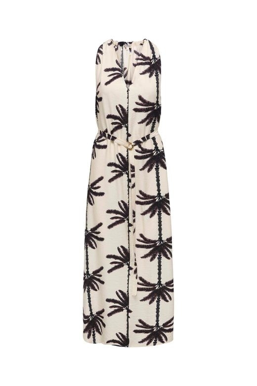 Only - Onlpalima S/L Long Belt Dress - 5014513 Cloud Dancer Stacked Palms