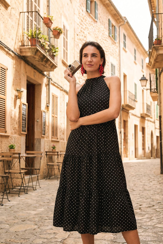 Only - Onlpetra Life Halter Neck Dress - 5092071 Black Cloud Dancer Dots Kjoler 