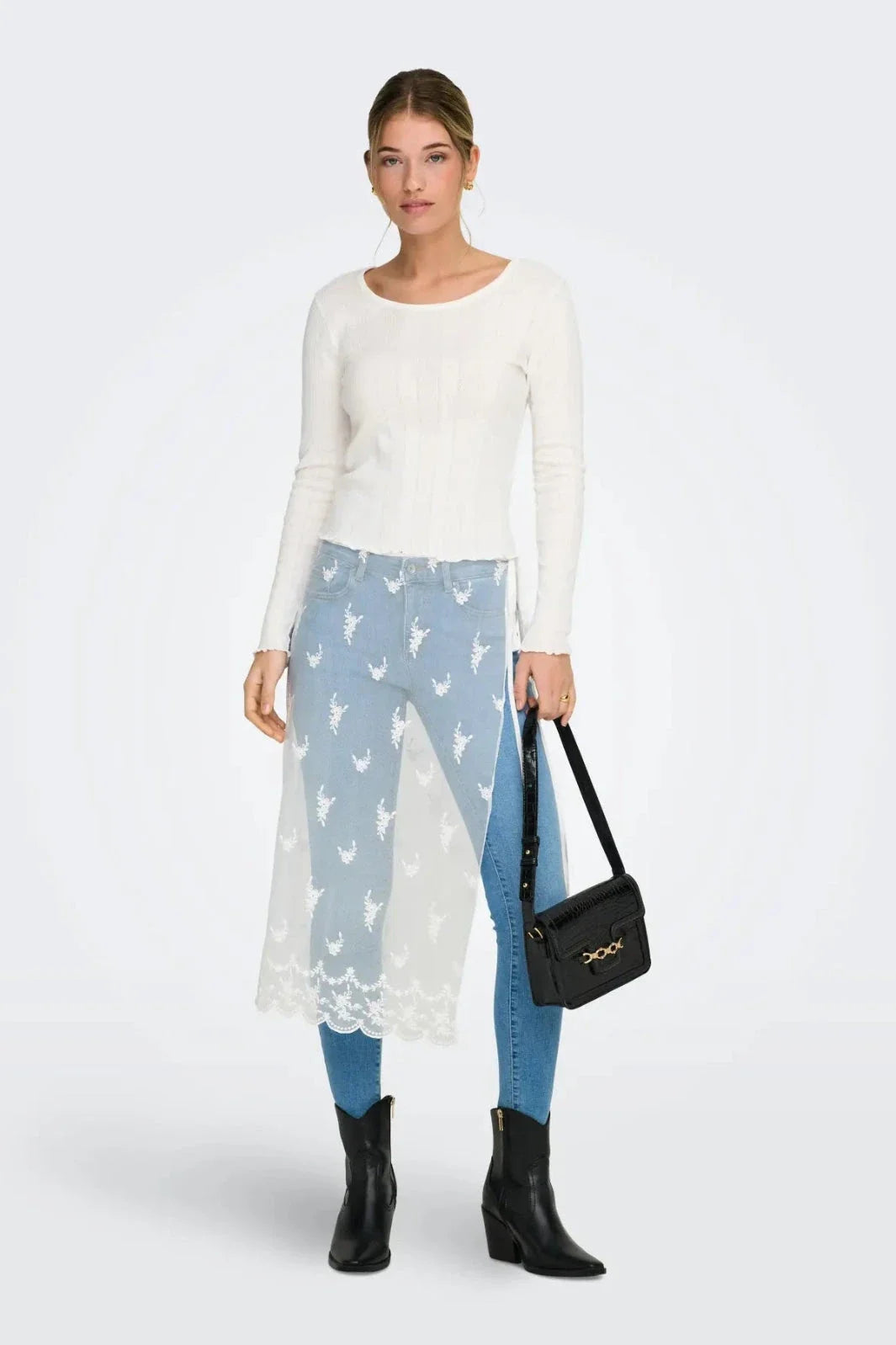 Only - Onlsafea Midi Mesh Lace Tie Skirt - 4987619 Bright White Nederdele 