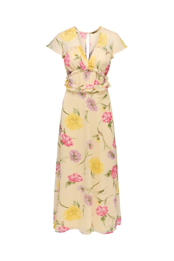 Only - Onlvalda S/S Long Frill Dress - 5092538 Sandshell Big Multi Flower