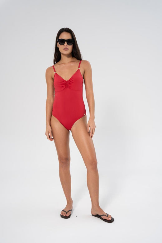 Panos Emporio - Milos Solid Swimsuit Recycled Swimsuit Pews2636 - Lipstick Red