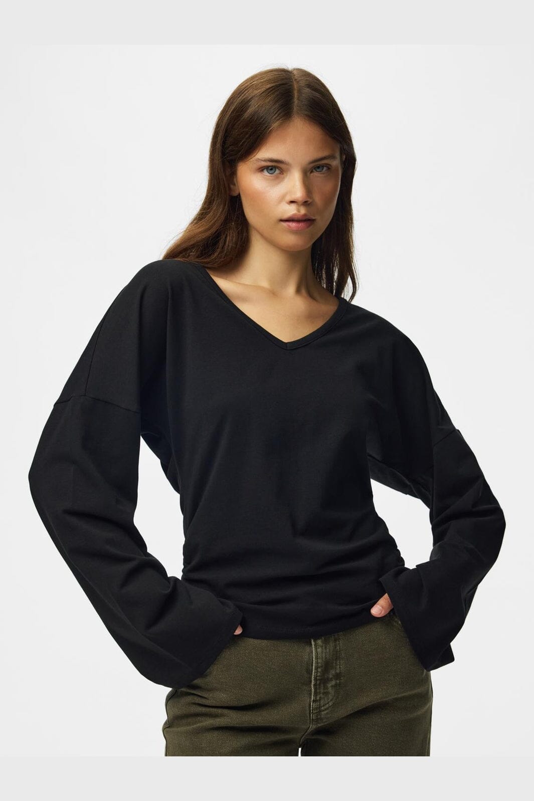 Pieces - Pcalli Ls V-Neck Top - 5235928 Black