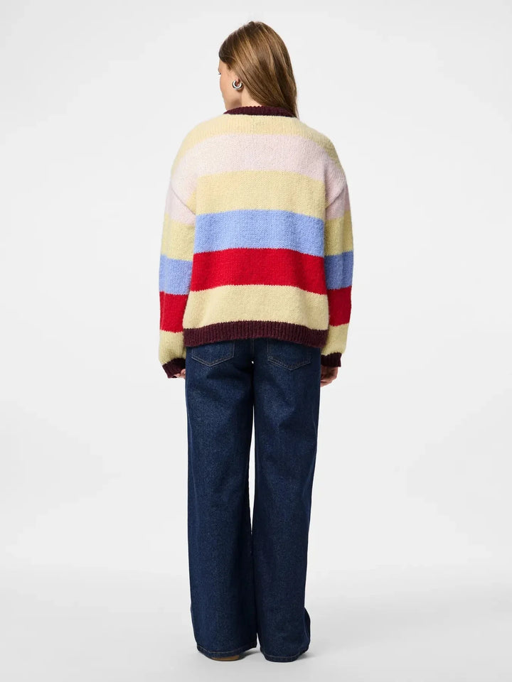Pieces - Pcbikka Ls O-Neck Knit - 4949295 French Vanilla Multicolor Statements Strikbluser 