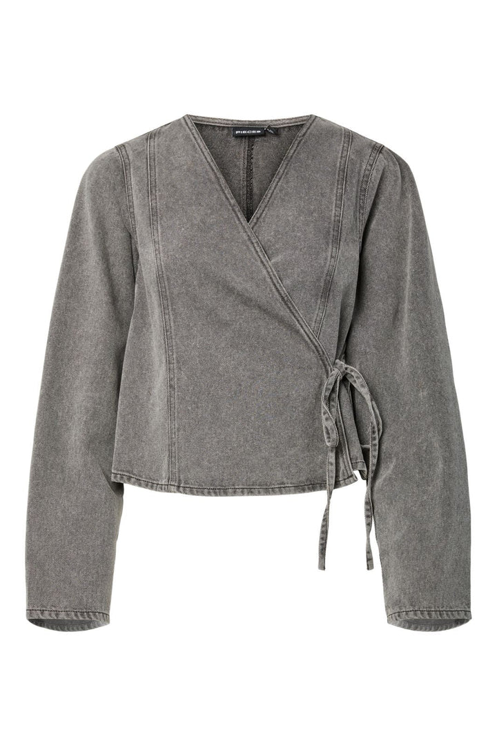 Pieces - Pcfenna Ls Denim Wrap Shirt Fsy - 4986827 Grey Denim