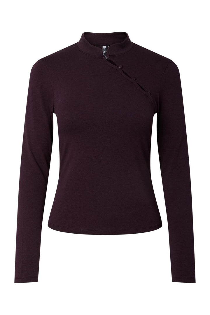 Pieces - Pcjasmin Ls Button Detail Top - 5222420 Plum Perfect