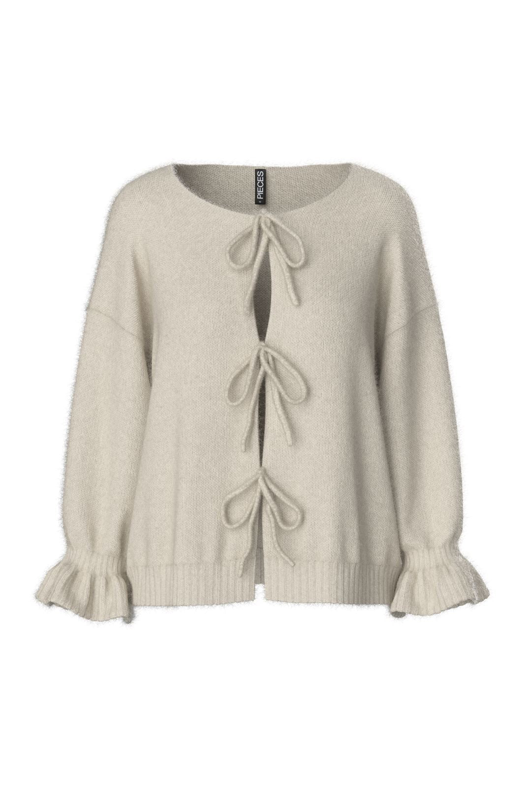 Pieces - Pcjimma Ls O-Neck Tie Knit Cardigan - 4870472 Birch