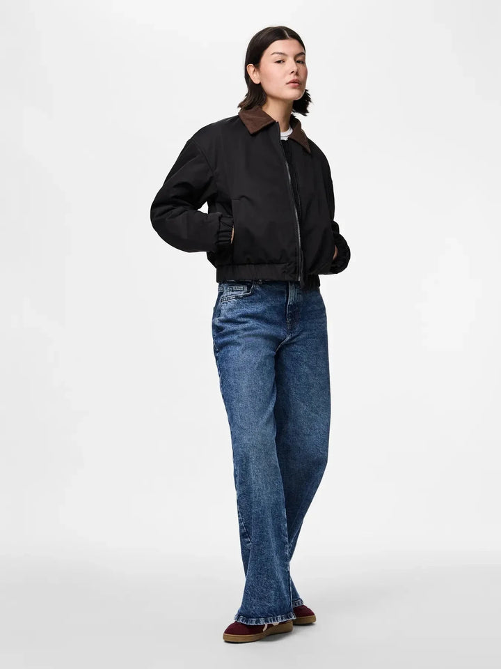 Pieces - Pcjorma Short Padded Bomber Jacket - 4945099 Black Seal Brown Frakker 