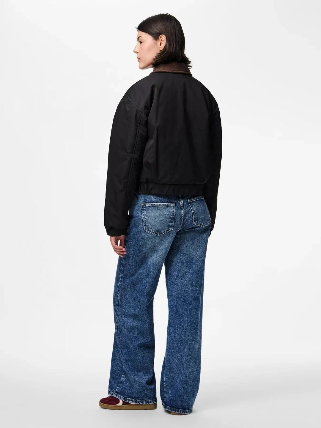 Pieces - Pcjorma Short Padded Bomber Jacket - 4945099 Black Seal Brown Frakker 