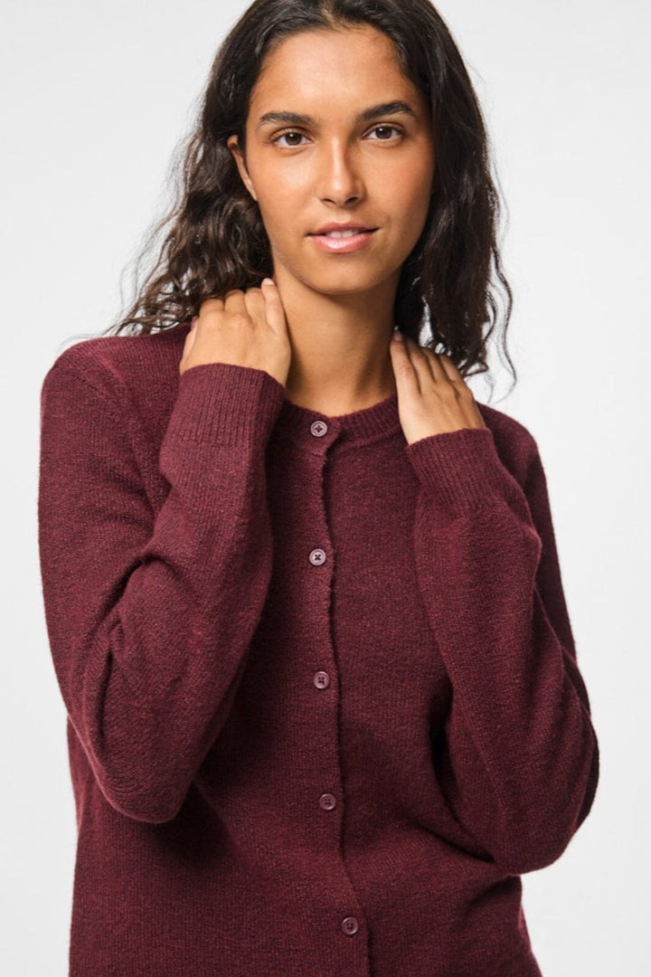 Pieces - Pcmalou Ls Knit Cardigan - 4864698 Tawny Port Melange Cardigans 