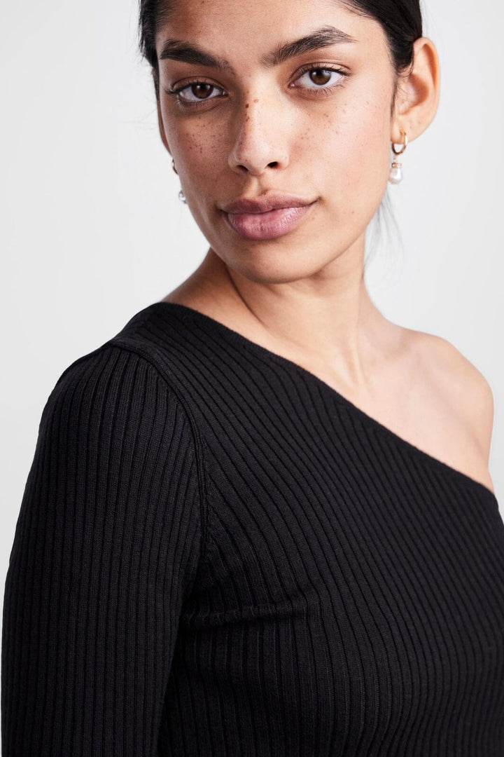 Pieces - Pcmandy One Shoulder Knit Top Dmo - Black