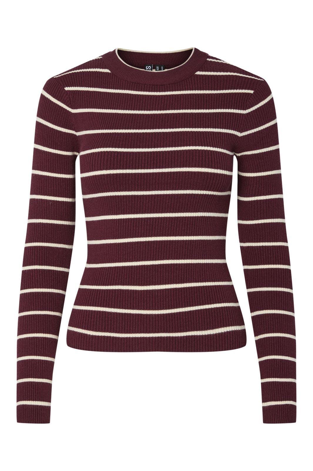Pieces - Pcmira New Ls O-Neck Knit - 4803165 Tawny Port Birch Narrow Strikbluser 