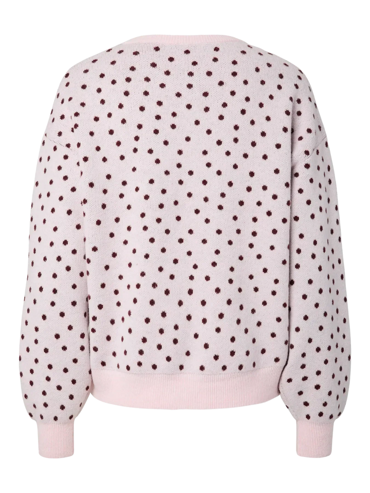 Pieces - Pcnancy Ls O-Neck Dot Knit - 5098308 Roseate Spoonbill Winetasting Dots Strikbluser 