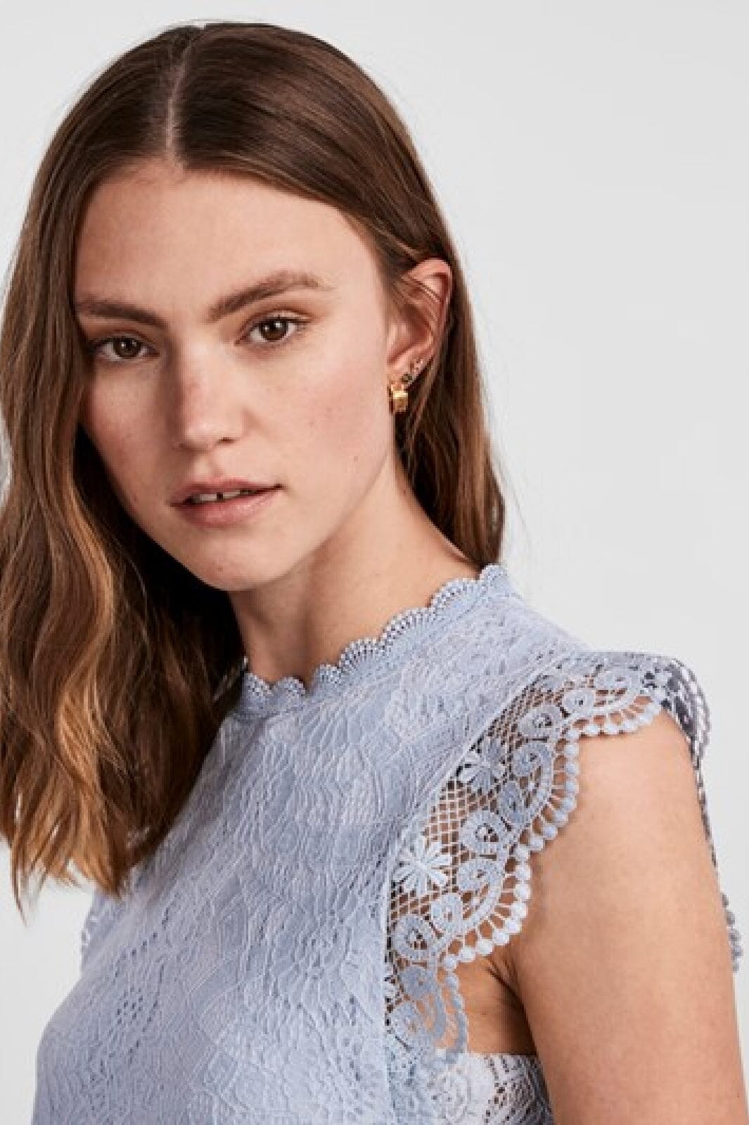 Pieces - Pcolline Sl Lace Top - 3861682 Kentucky Blue
