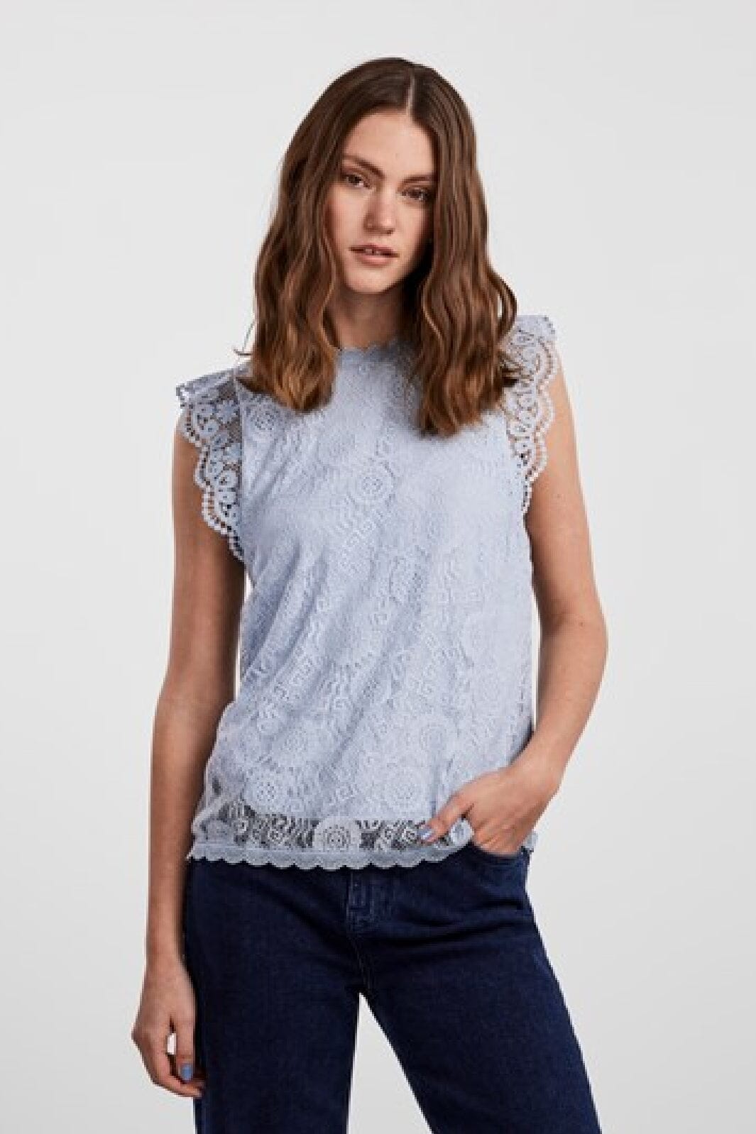 Pieces - Pcolline Sl Lace Top - 3861682 Kentucky Blue