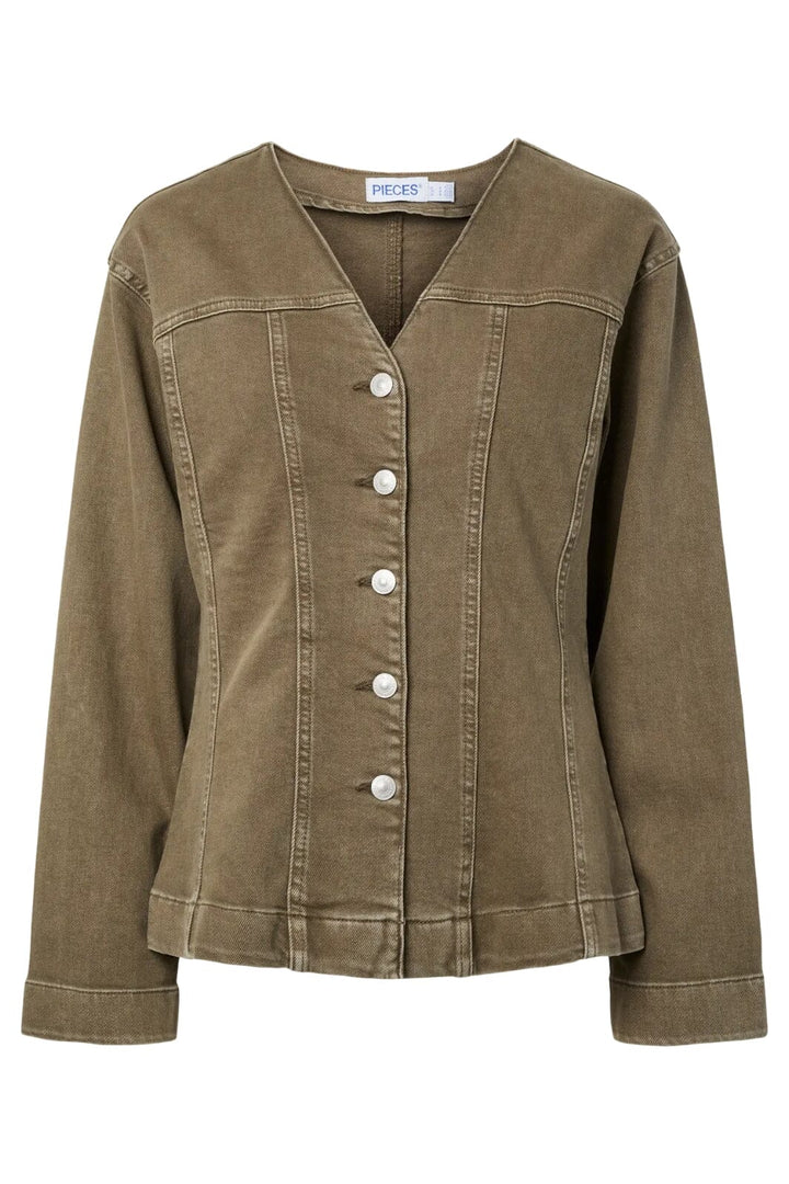 Pieces - Pcsilke Ls Col Denim Shirt - 5003563 Military Olive Skjorter 