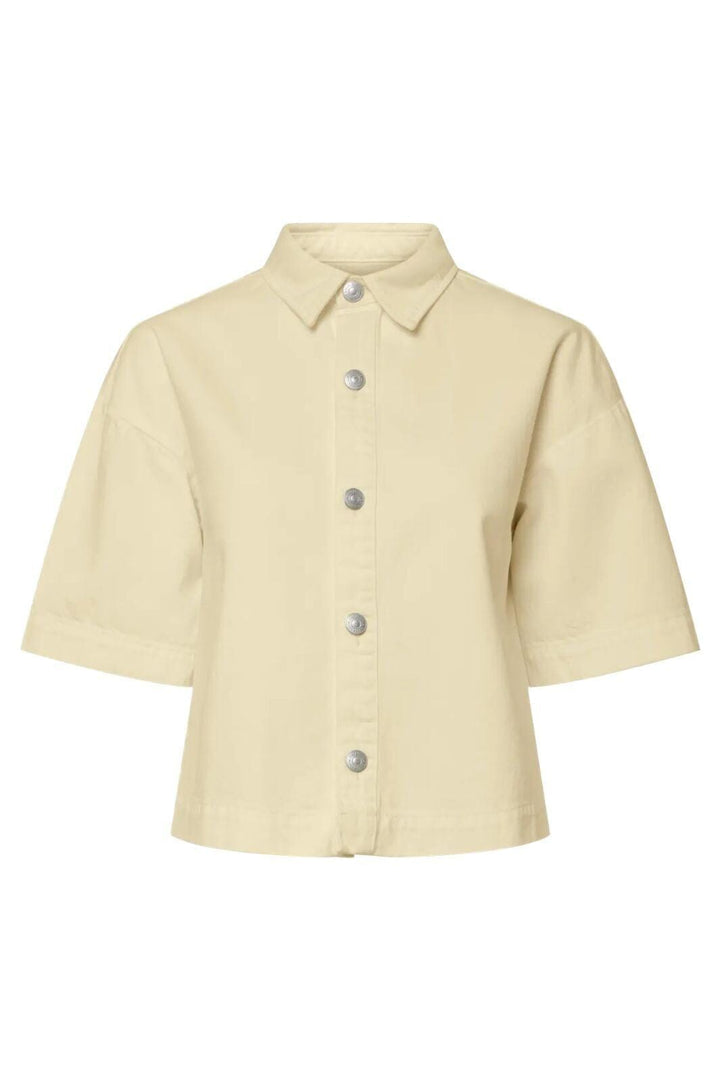 Pieces - Pcsky Ss A-Shape Denim Top - 4992607 French Vanilla Skjorter 