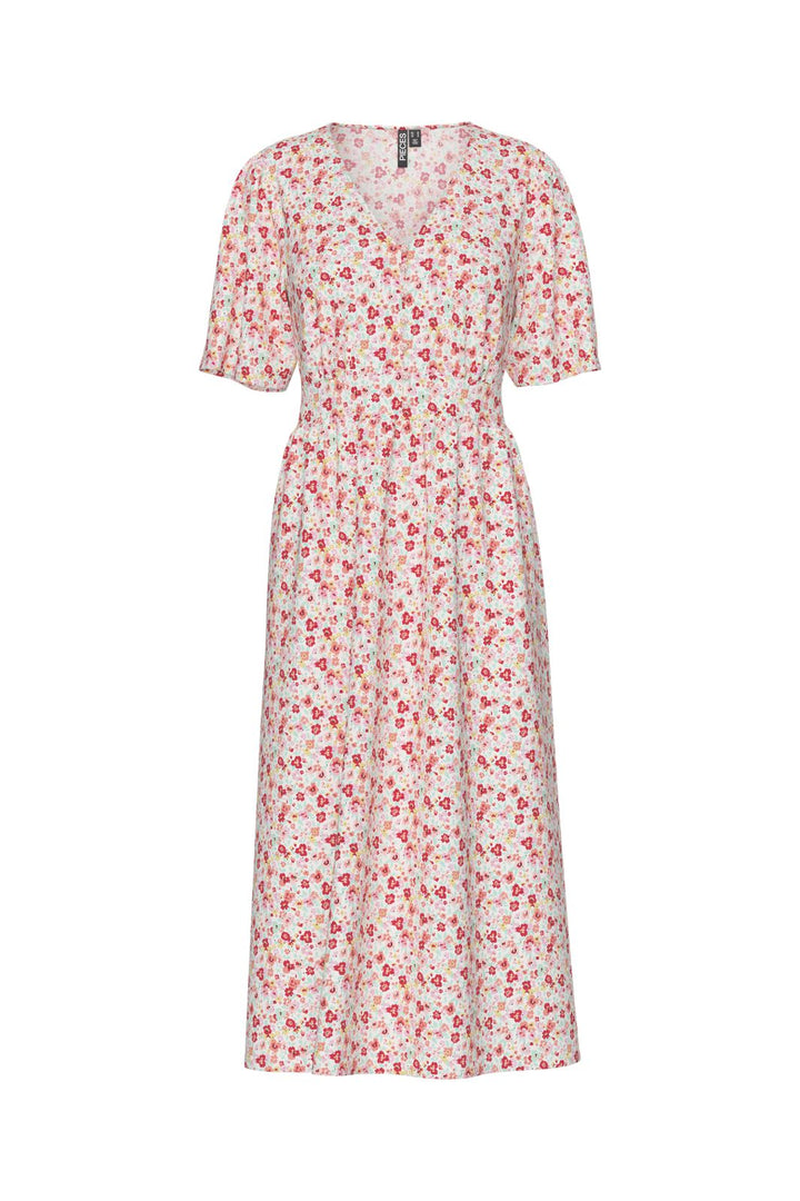 Pieces - Pctala Ss Midi Dress - 4764781 Cloud Dancer Multi Flower