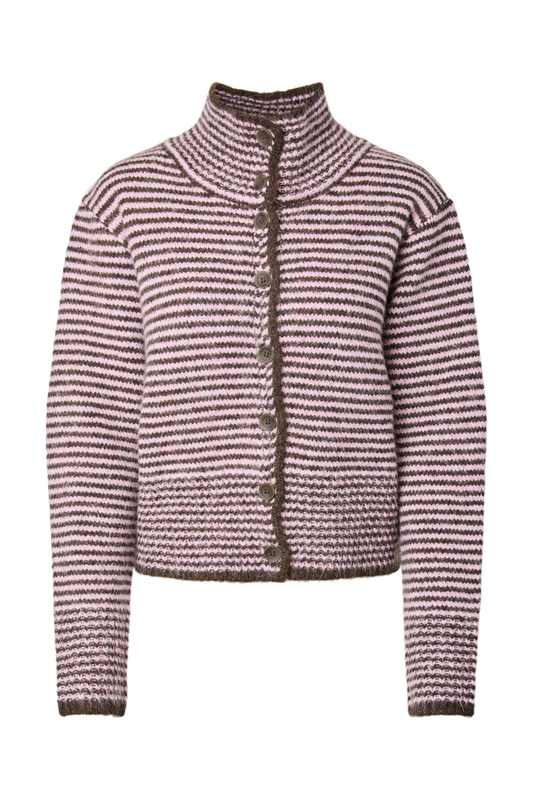 Pieces - Pcvena Ls High Neck Knit Cardigan - 5191881 Roseate Spoonbill Hot Fudge