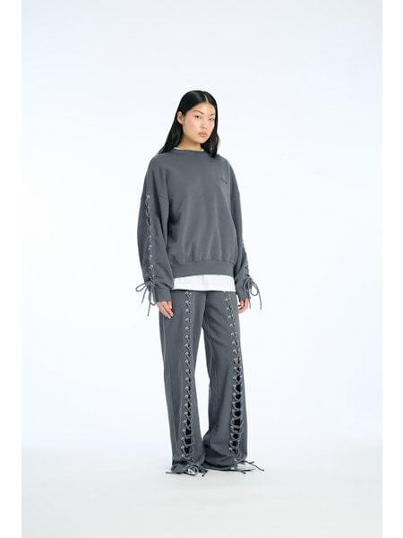 Rotate - Lacing Crewneck 1154681205 - 1205 Gray Pinstripe Sweatshirts 