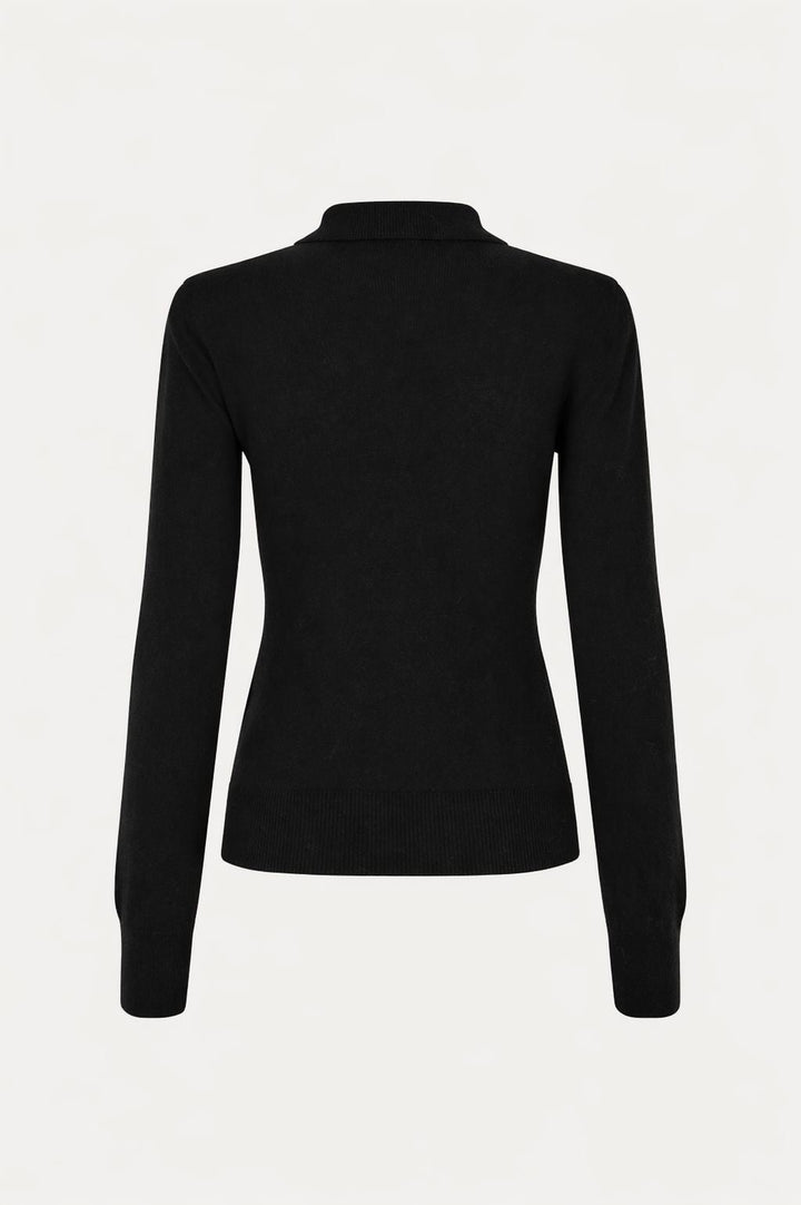 Rotate - Wool Longleeve Polo 116181100 - 100 Black Strikbluser 
