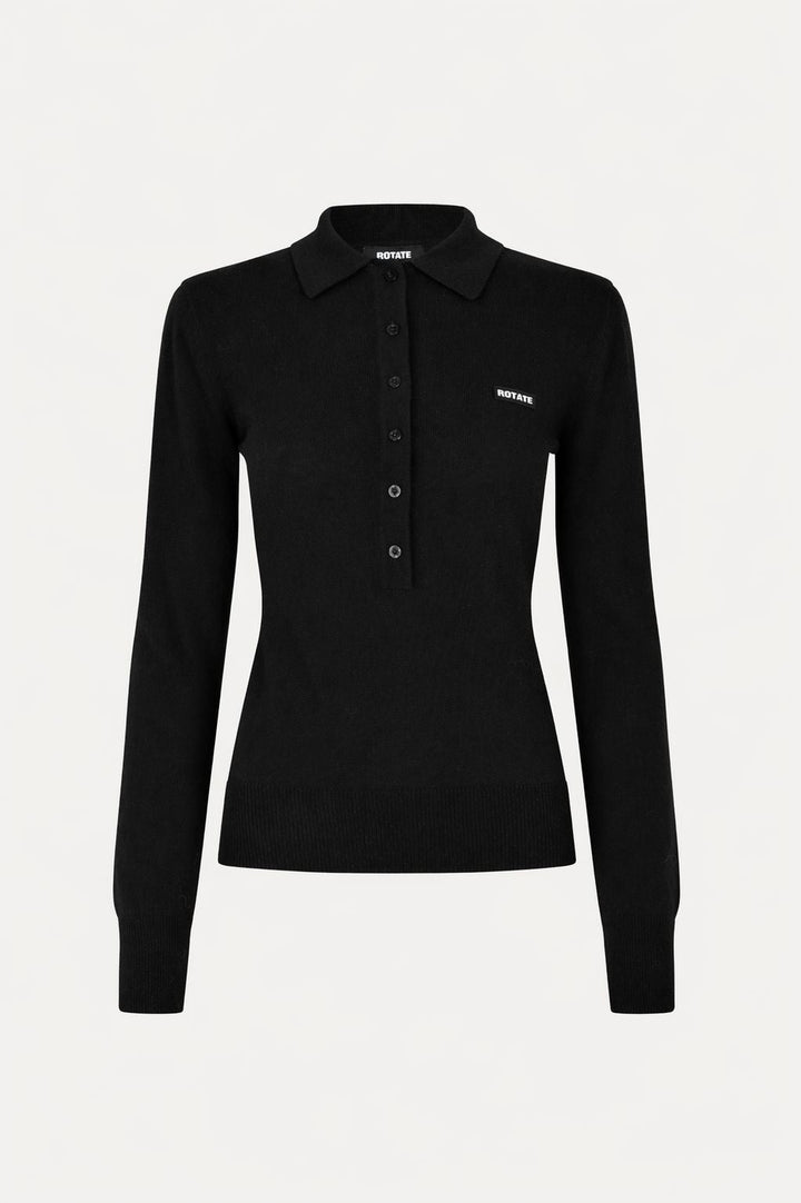 Rotate - Wool Longleeve Polo 116181100 - 100 Black Strikbluser 