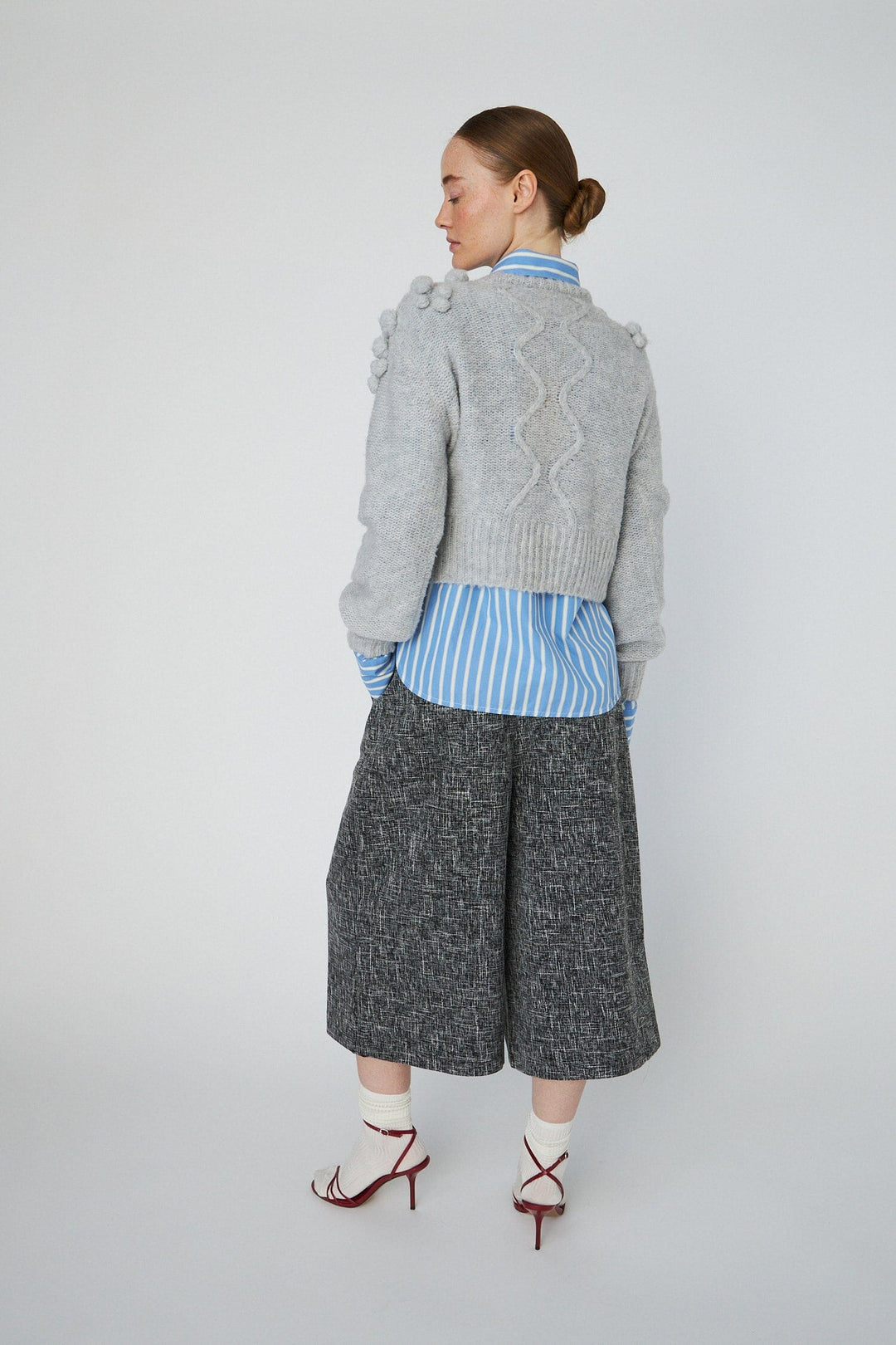 Stella Nova - Cable Knit With Bobblestw54-3294 - 912 Light Grey Mélange Strikbluser 