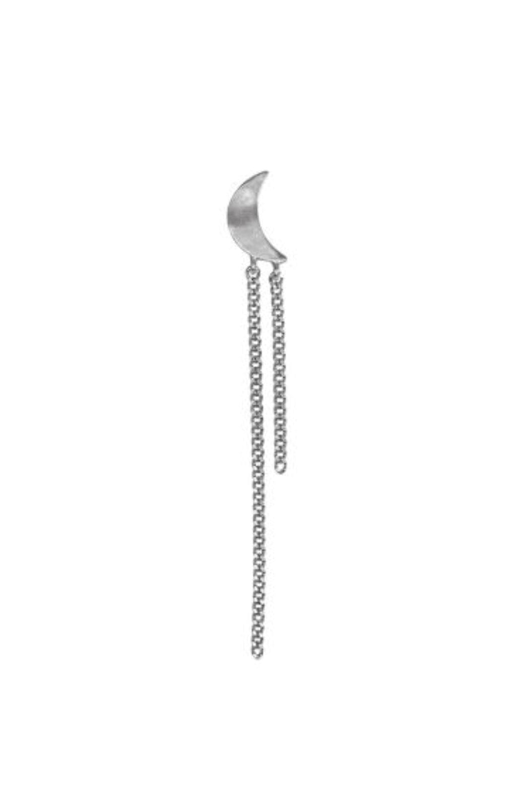 Stine A - Petit Bella Moon Earring With Two Chains Silver - Single - 1415-00-S Øreringe 