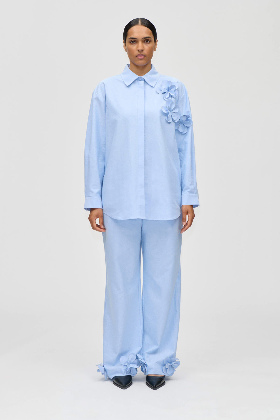 Stine Goya - 2464 Floral Shirting, Floral Elasticated Long Pantssg-ps26-p109-2464 - Brunnera Blue Bukser 