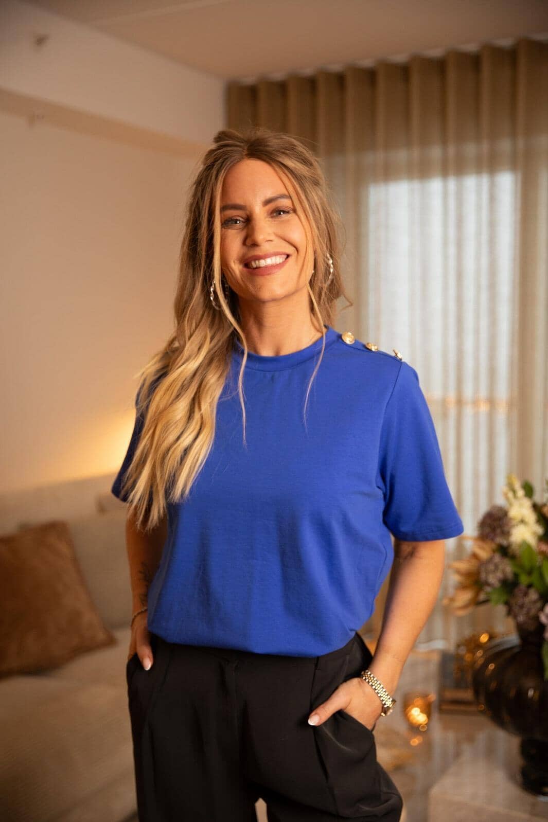 Valentin Studio - Gold Button Casual T-Shirt 162366 - 140 - Blue T-shirts 