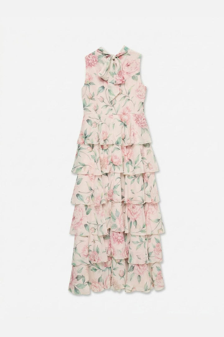 Vero Moda - Vmfelicia Sl Highneck Ruf Maxi Dress - 5091069 Peony Flower