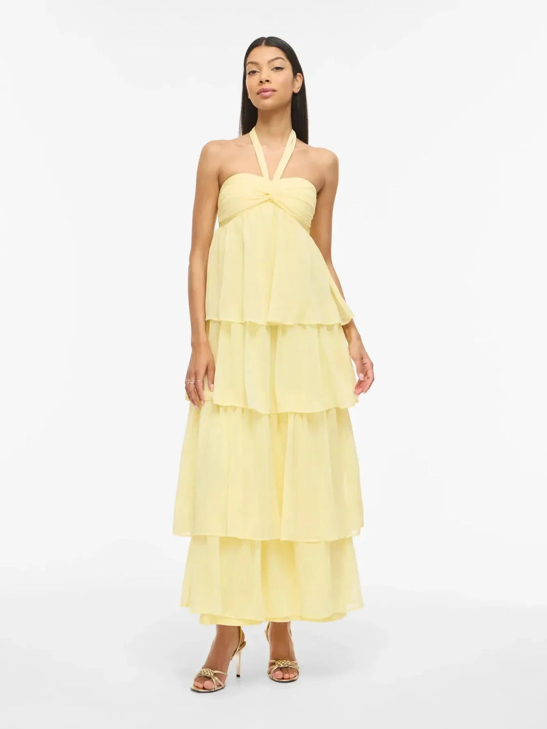 Vila - Vilea Halterneck Layered Dress/Dc/Ka - 5005145 Pastel Yellow Kjoler 