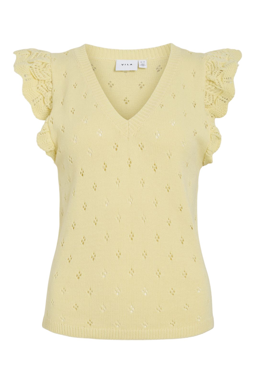 Vila - Vimarlea V-Neck S/L Flounce Knit Top - 4953607 Pastel Yellow