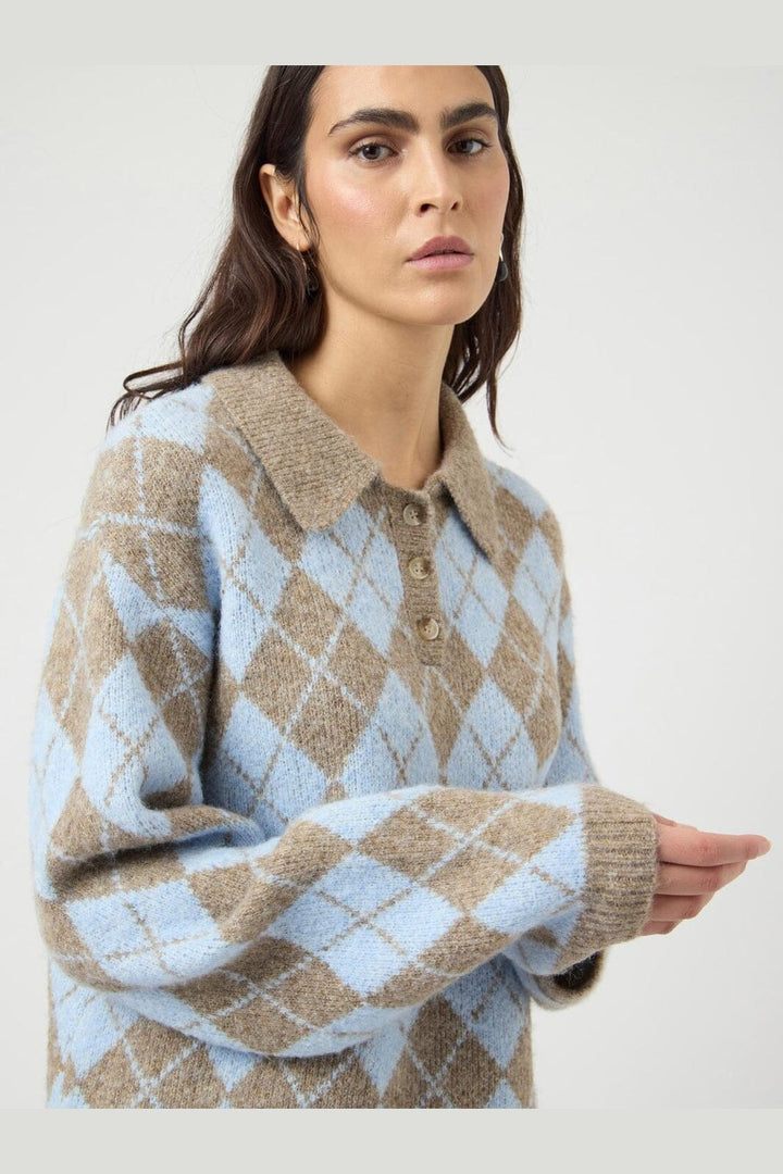 YAS - Yaschelli Ls Polo Knit Pullover - 5127097 Fungi W. Skyway Checks