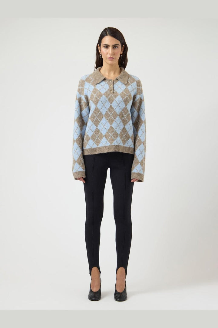 YAS - Yaschelli Ls Polo Knit Pullover - 5127097 Fungi W. Skyway Checks