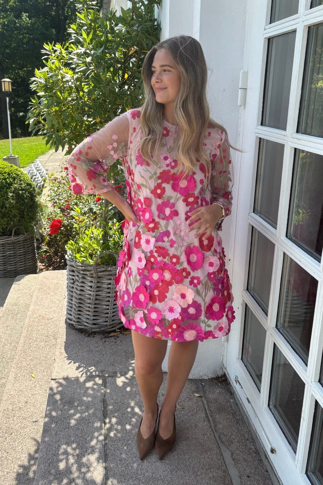 YAS - Yasflowering 3/4 Dress - 4886889 Fuchsia Purple Pink Flowers Kjoler 