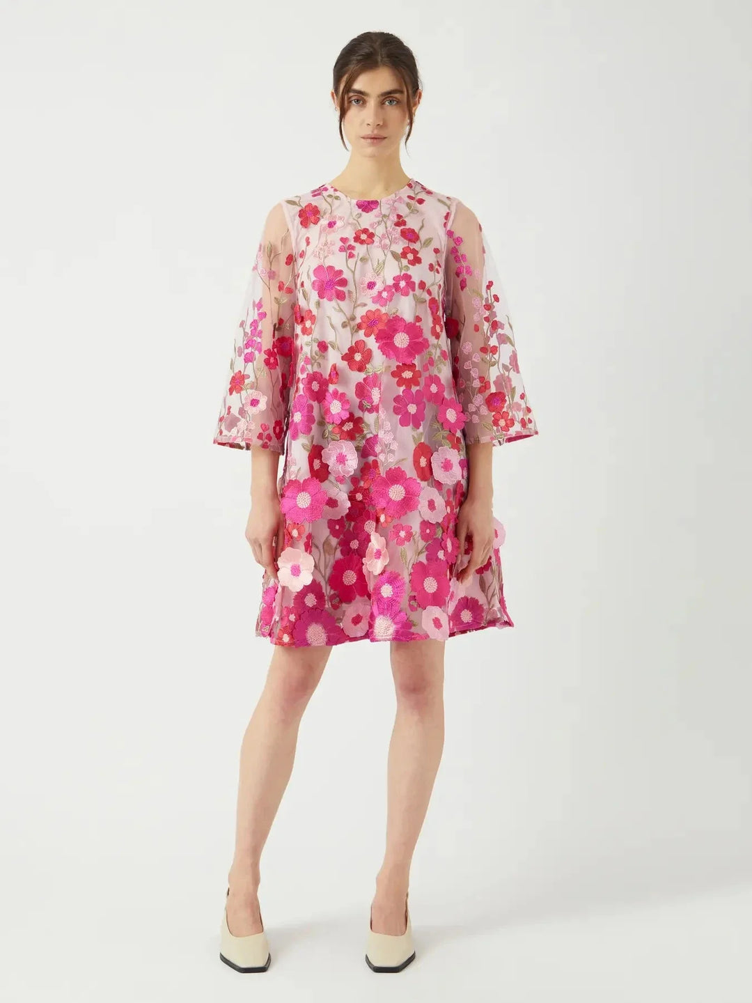 Y.A.S - Yasflowering 3/4 Dress - 4886889 Fuchsia Purple Pink Flowers Kjoler 