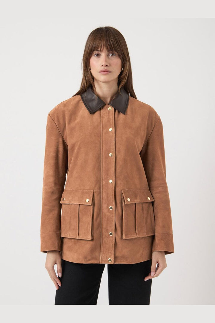 Y.A.S - Yaskaia Ls Suede Leather Jacket - 5001695 Nuthatch