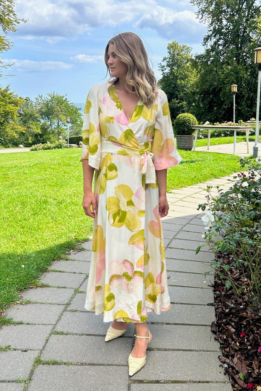 YAS - Yasmarga 3/4 Wrap Long Dress - 4966646 Pristine Marga Aop Kjoler 